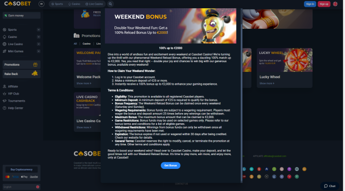 Casobet Weekend Reload Bonus: 100% Match up to €2,000—Is It Worth It?