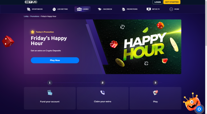 BetUS Casino Friday’s Happy Hour – Get 20% Extra on Crypto Deposits