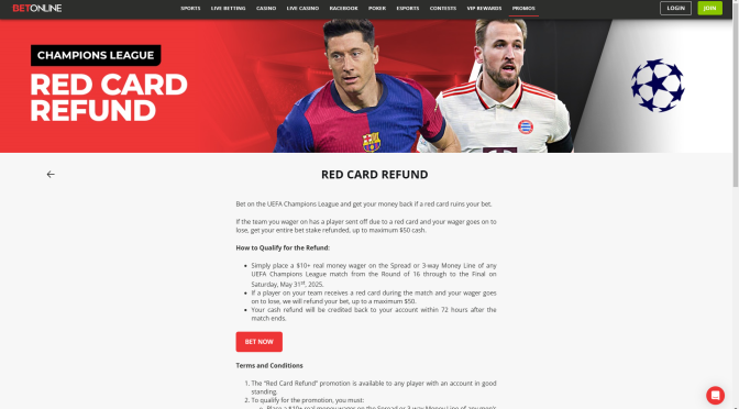 BetOnline’s Champions League Red Card Refund: Get Up to $50 Back!