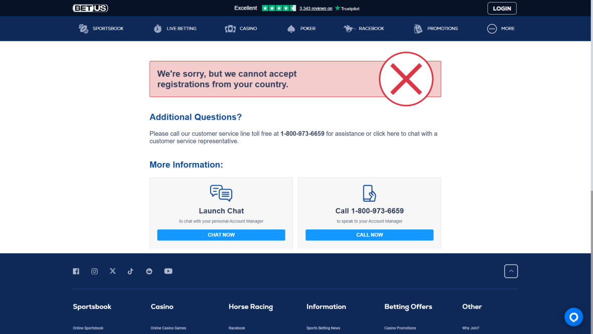 BetUS restricted access screenshot