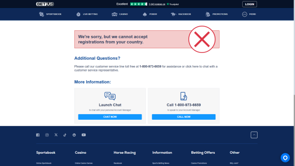BetUS restricted access screenshot