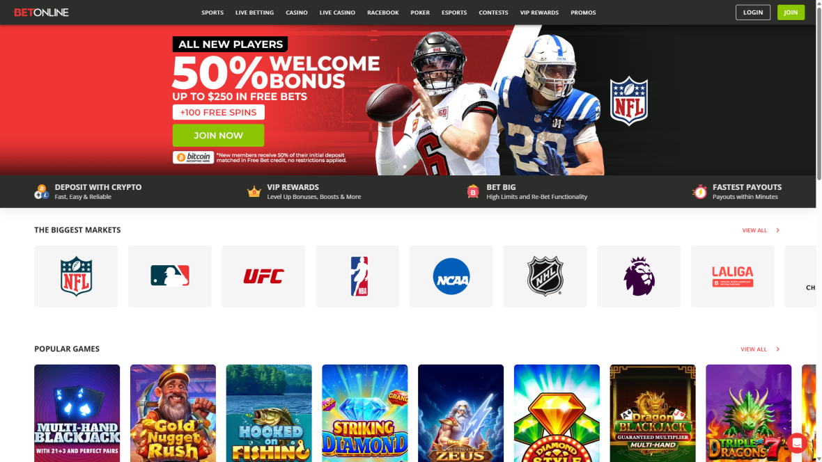 Betonline NFL screenshot